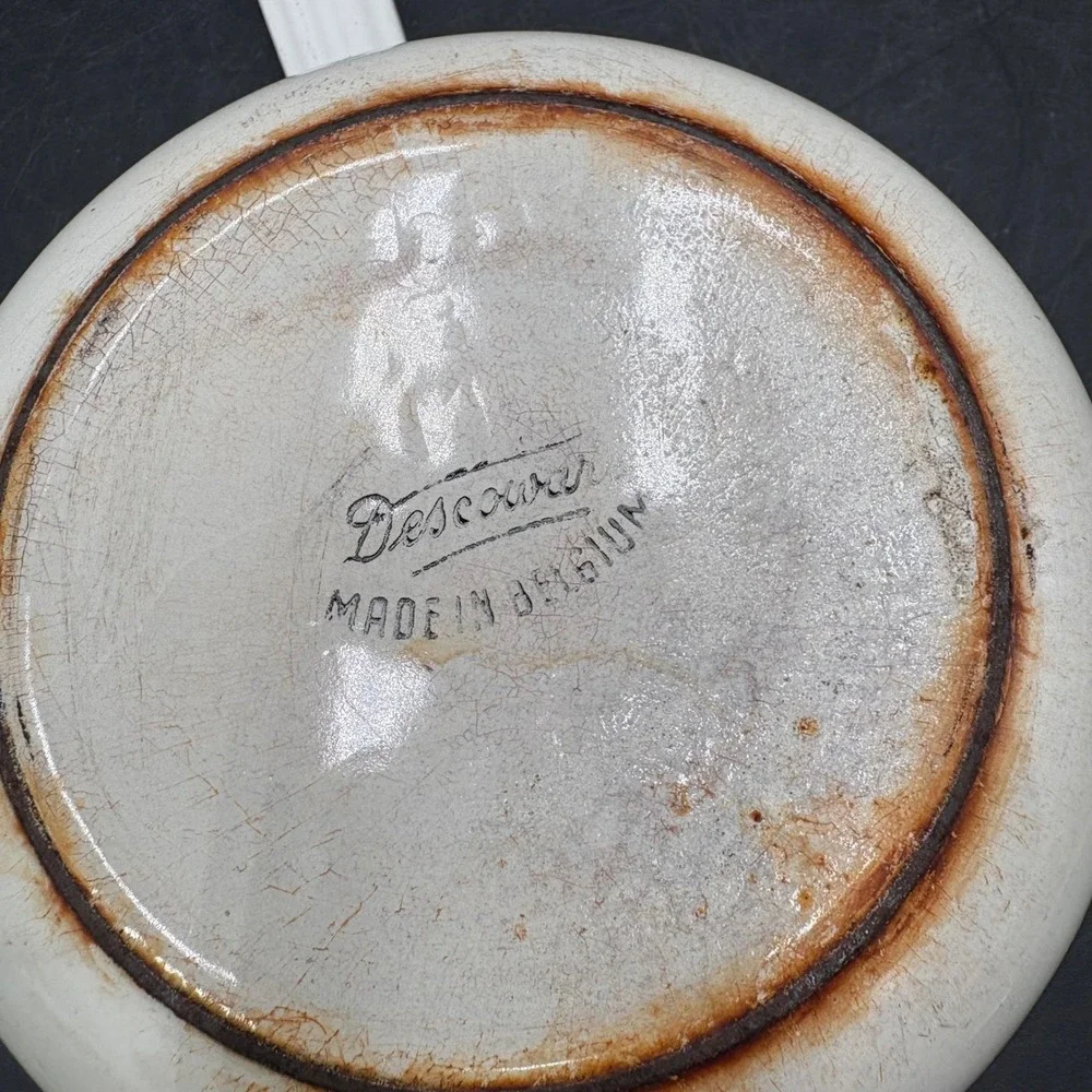 Vintage Descoware Enamel Cast Iron Saucepan Maple Leaf Made Belgium Cream No Lid